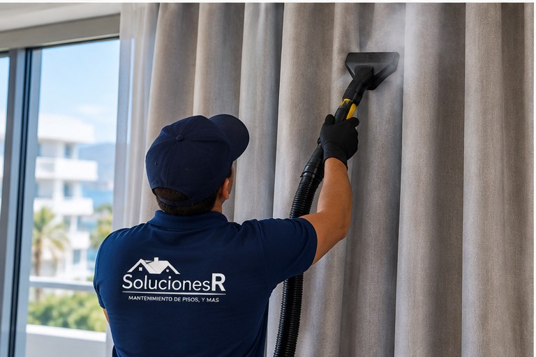 Limpieza profesional de cortinas blackout y screen por Soluciones R en Puerto Vallarta