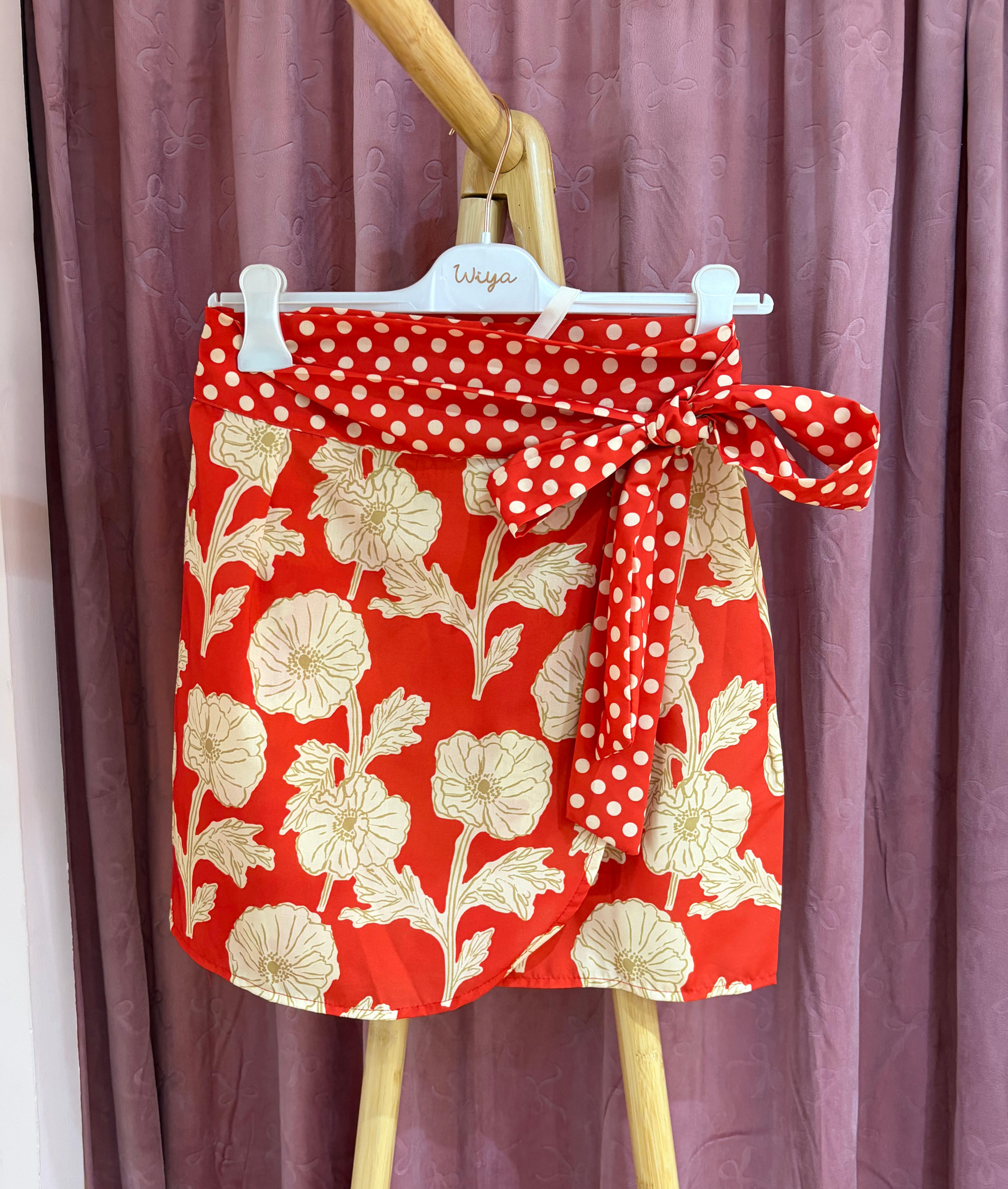 Sunny bloom red wrap mini skirt
