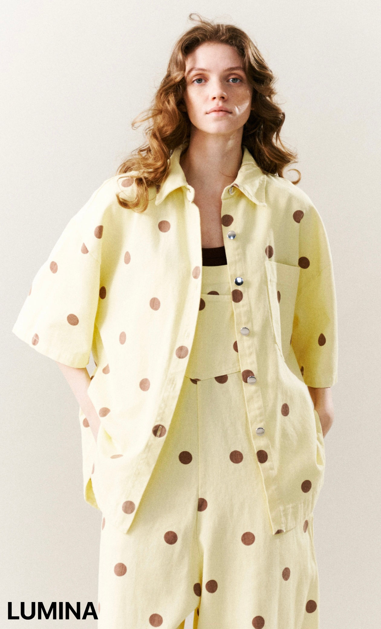 Yellow polka dot overshirt by Lumina