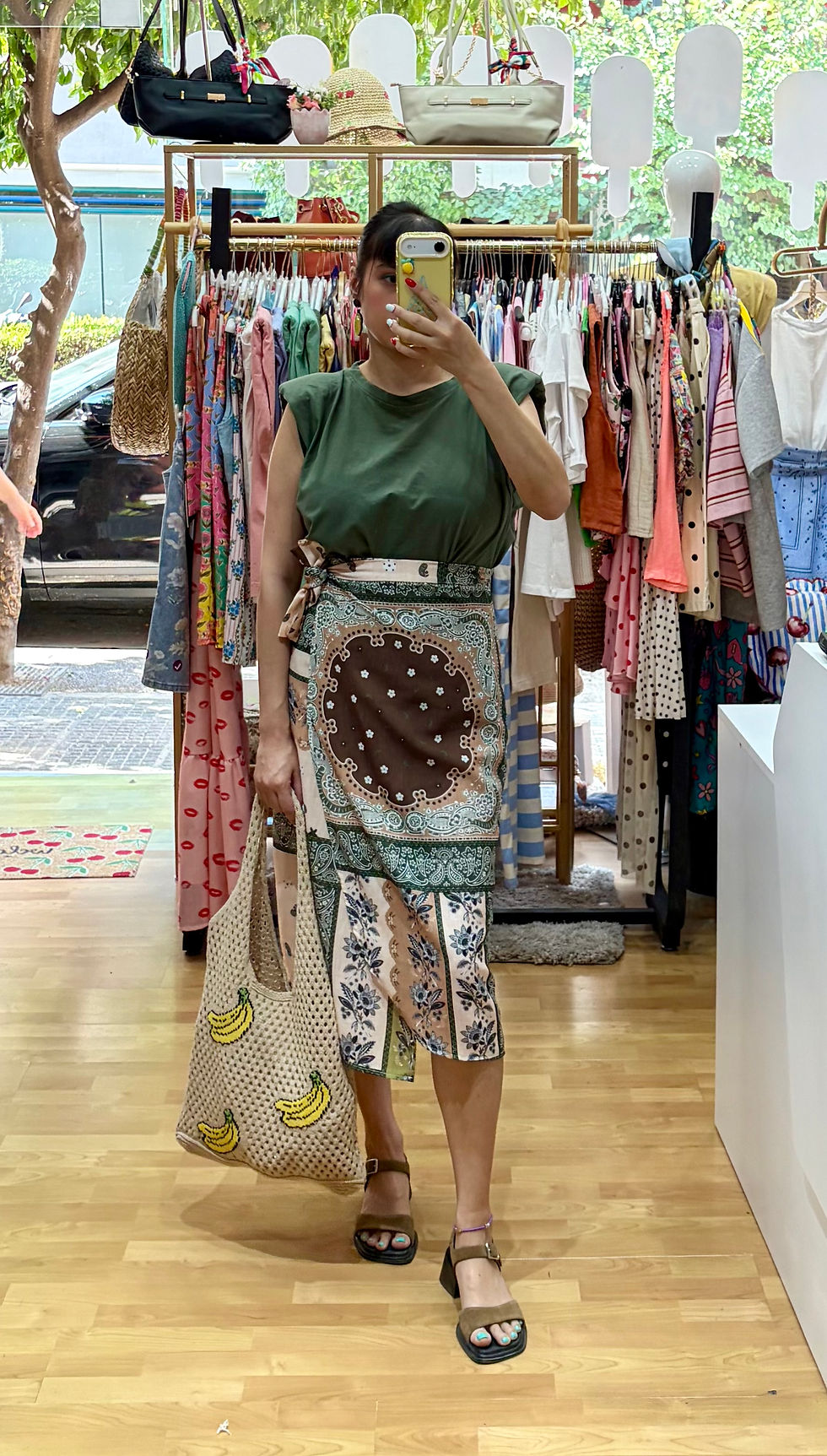 Thumbnail:  Paisley khaki wrap skirt