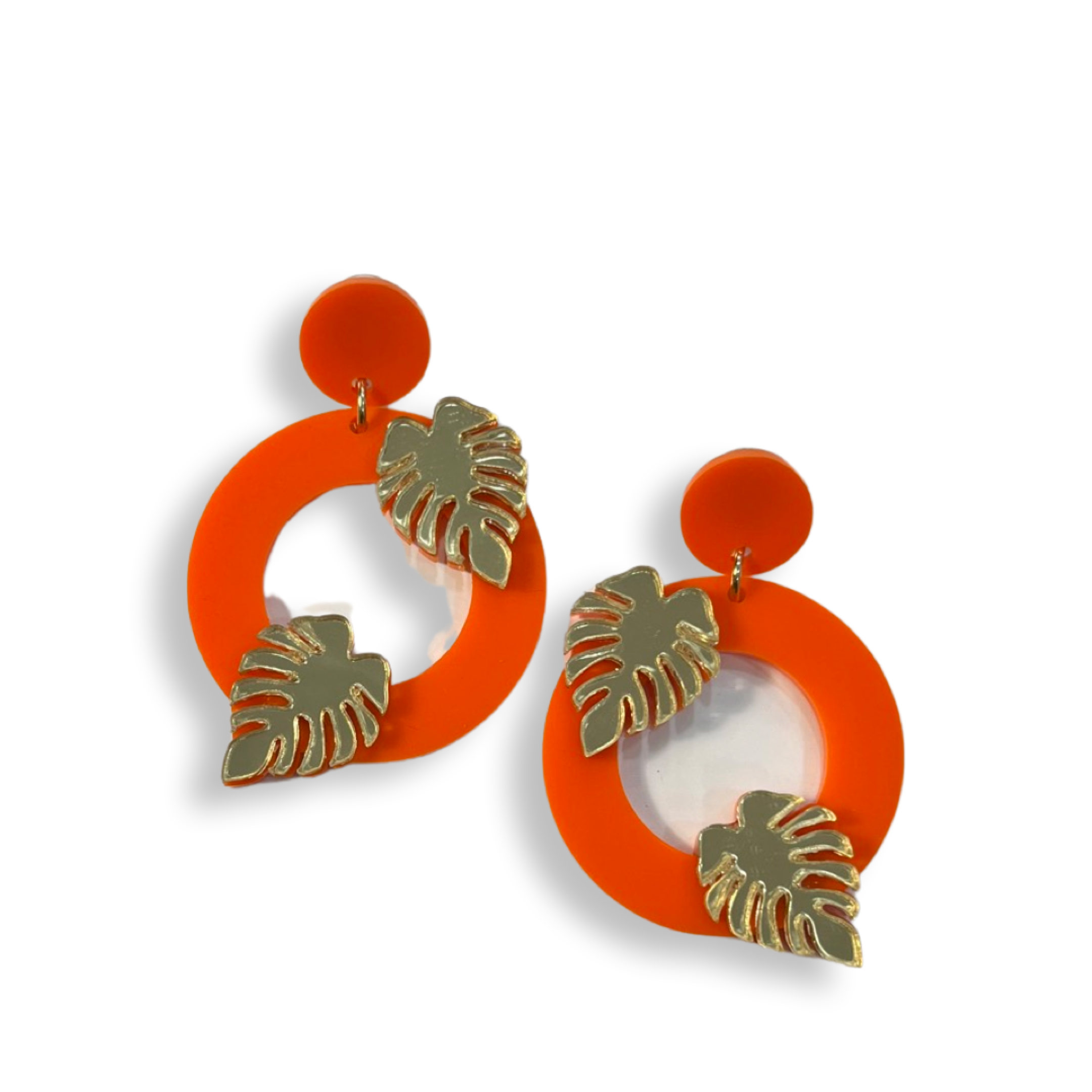 Monstera hoops orange earrings