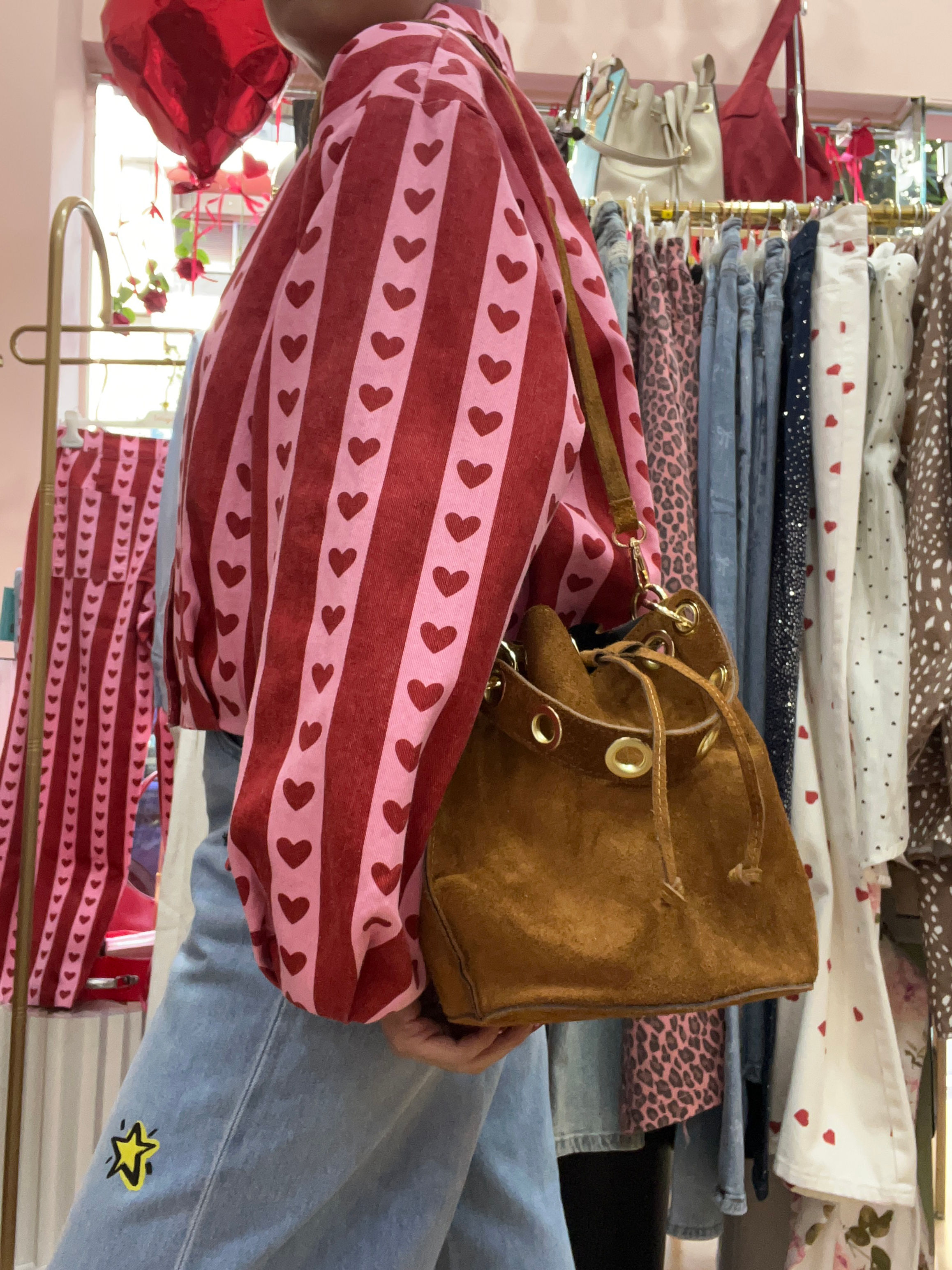 Florence caramel suede bucket bag