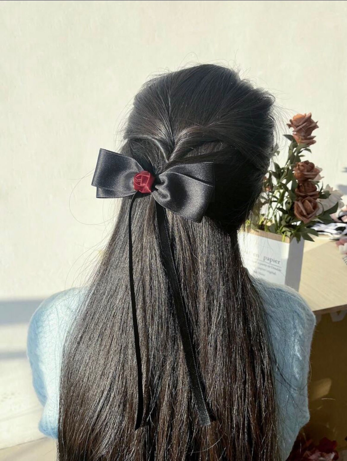 Belle black satin hair bow