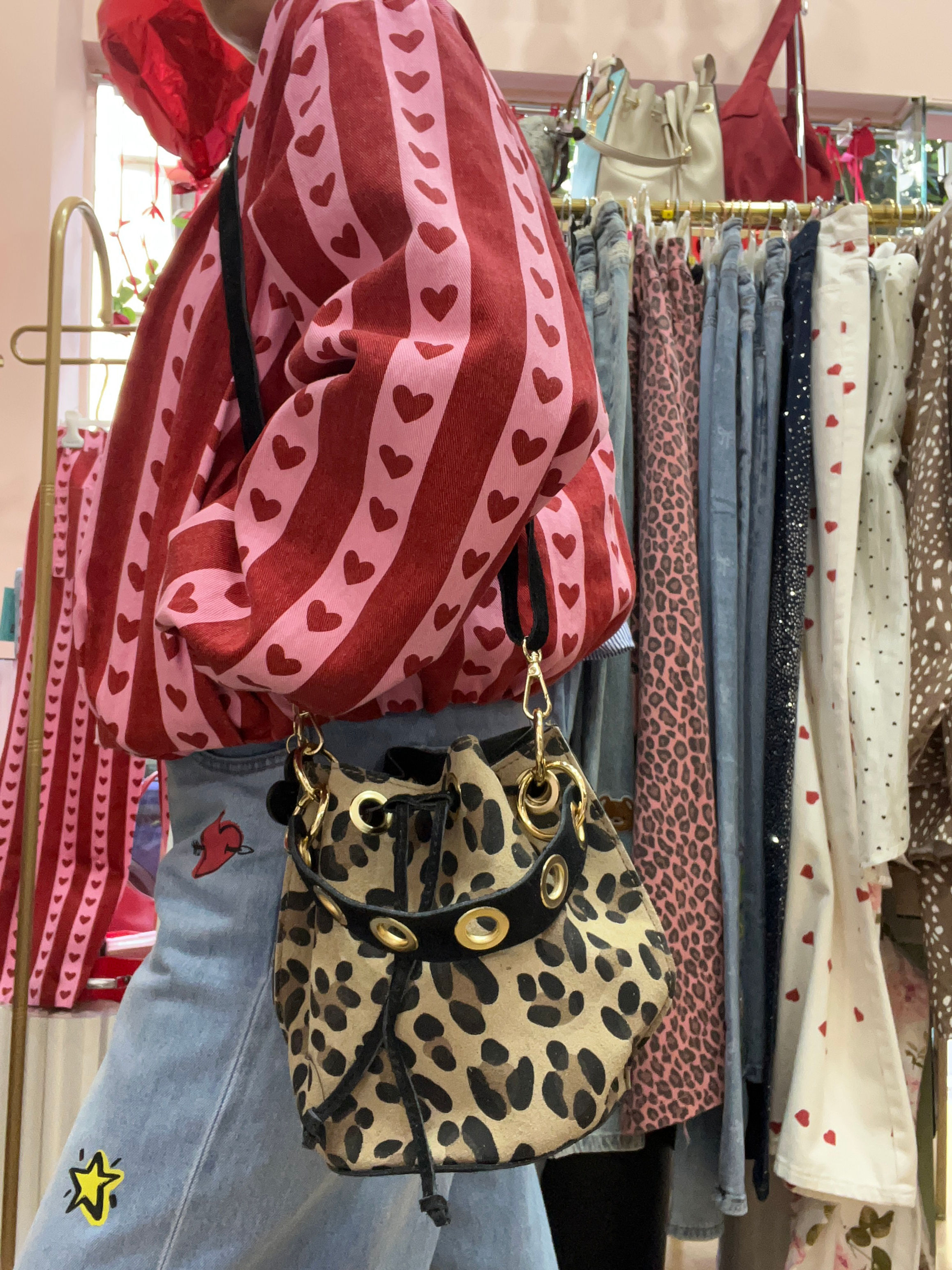 Florence mini leopard black suede bag