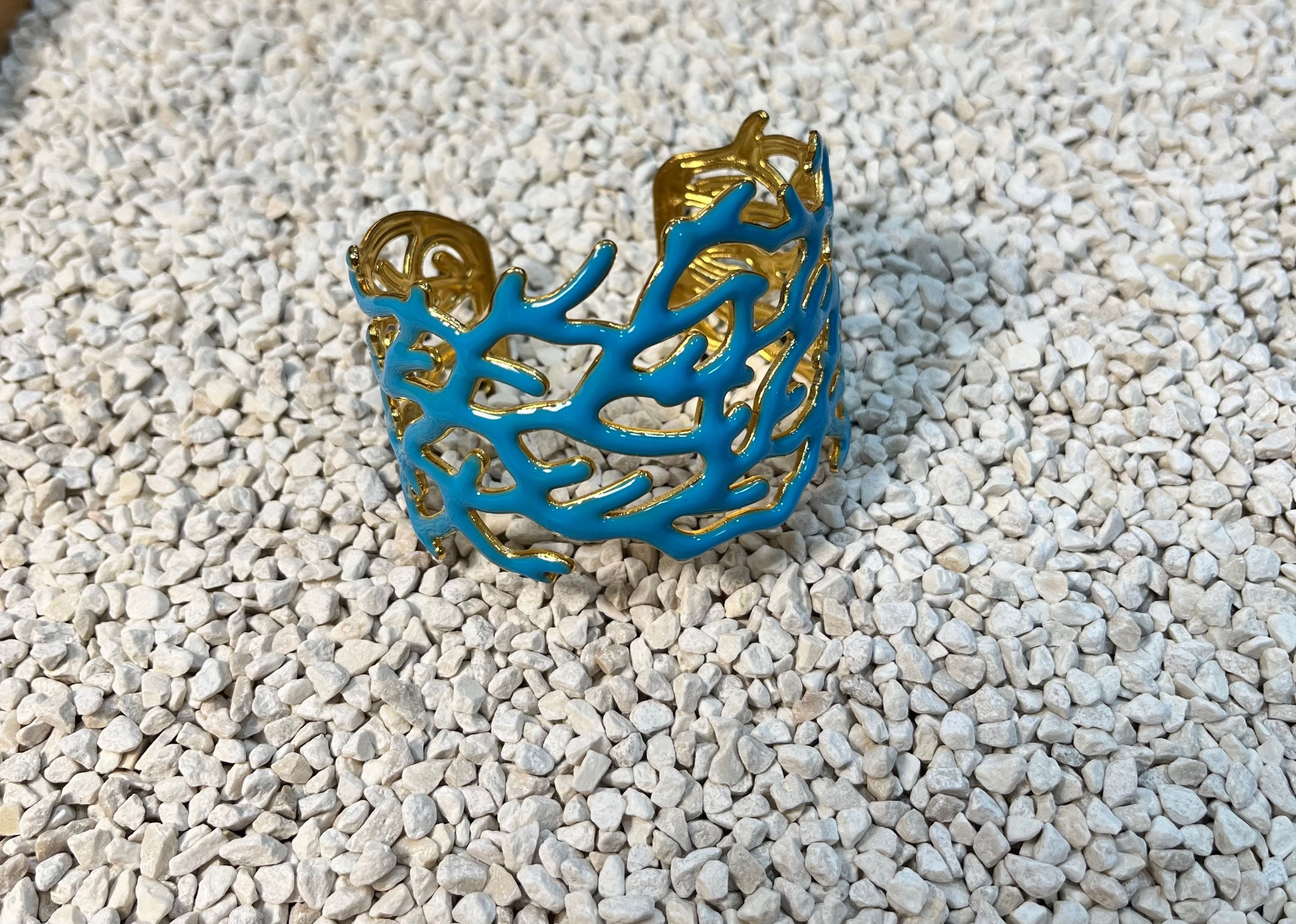 Aqua blue coral bracelet cuff