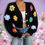 Thumbnail: Black floral knitted cardigan 
