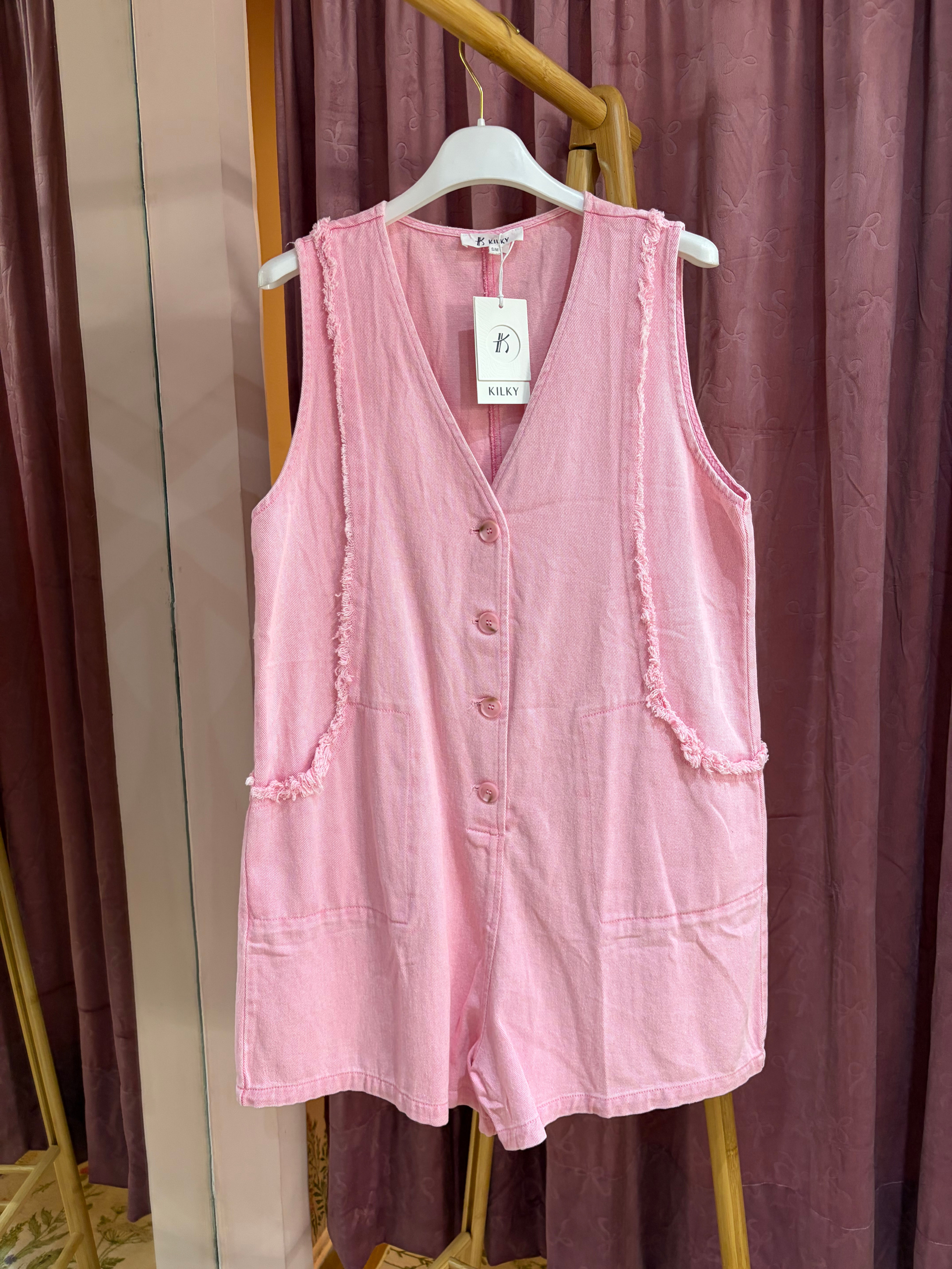 Gelato pink denim playsuit