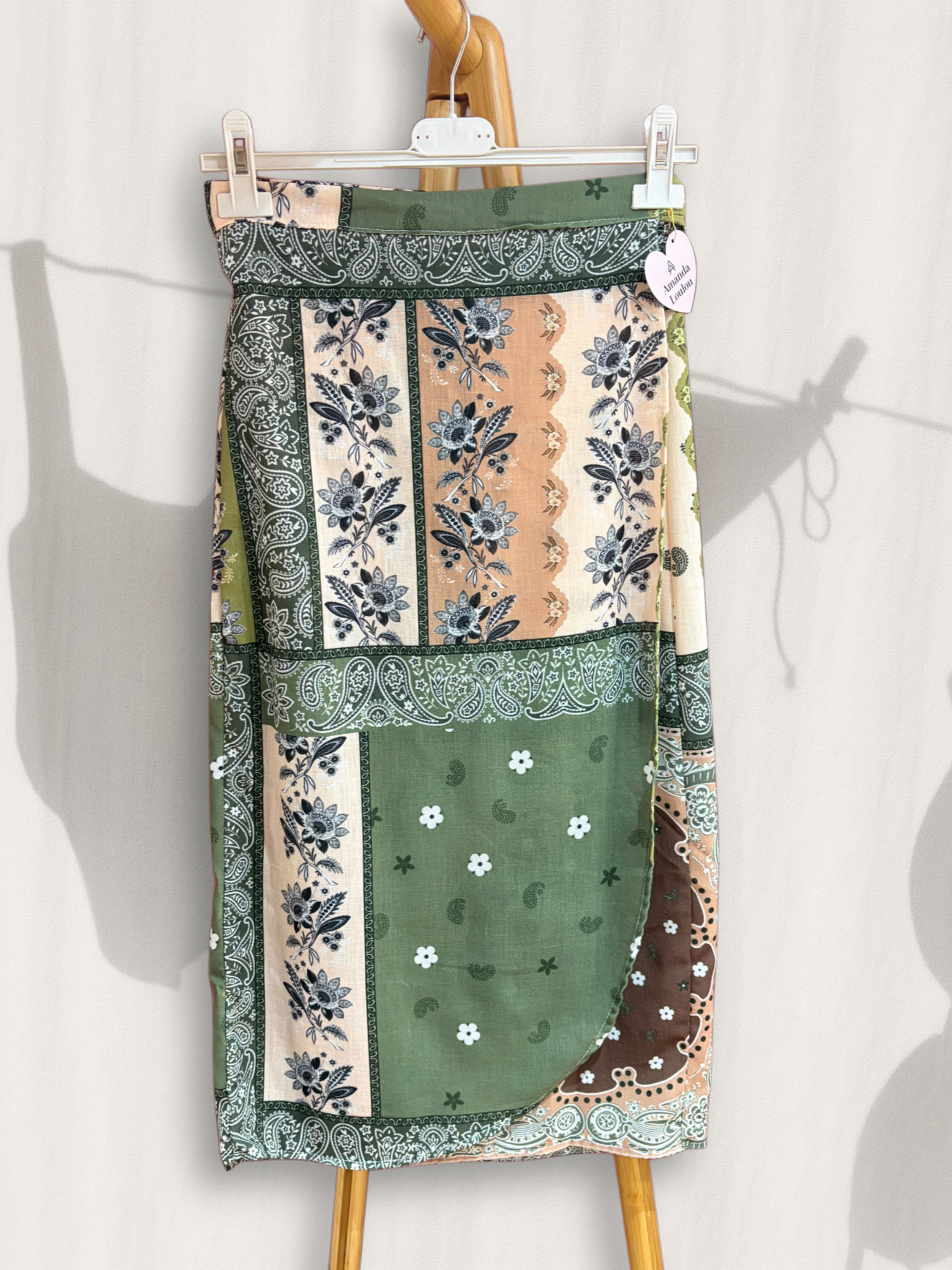  Paisley khaki wrap skirt