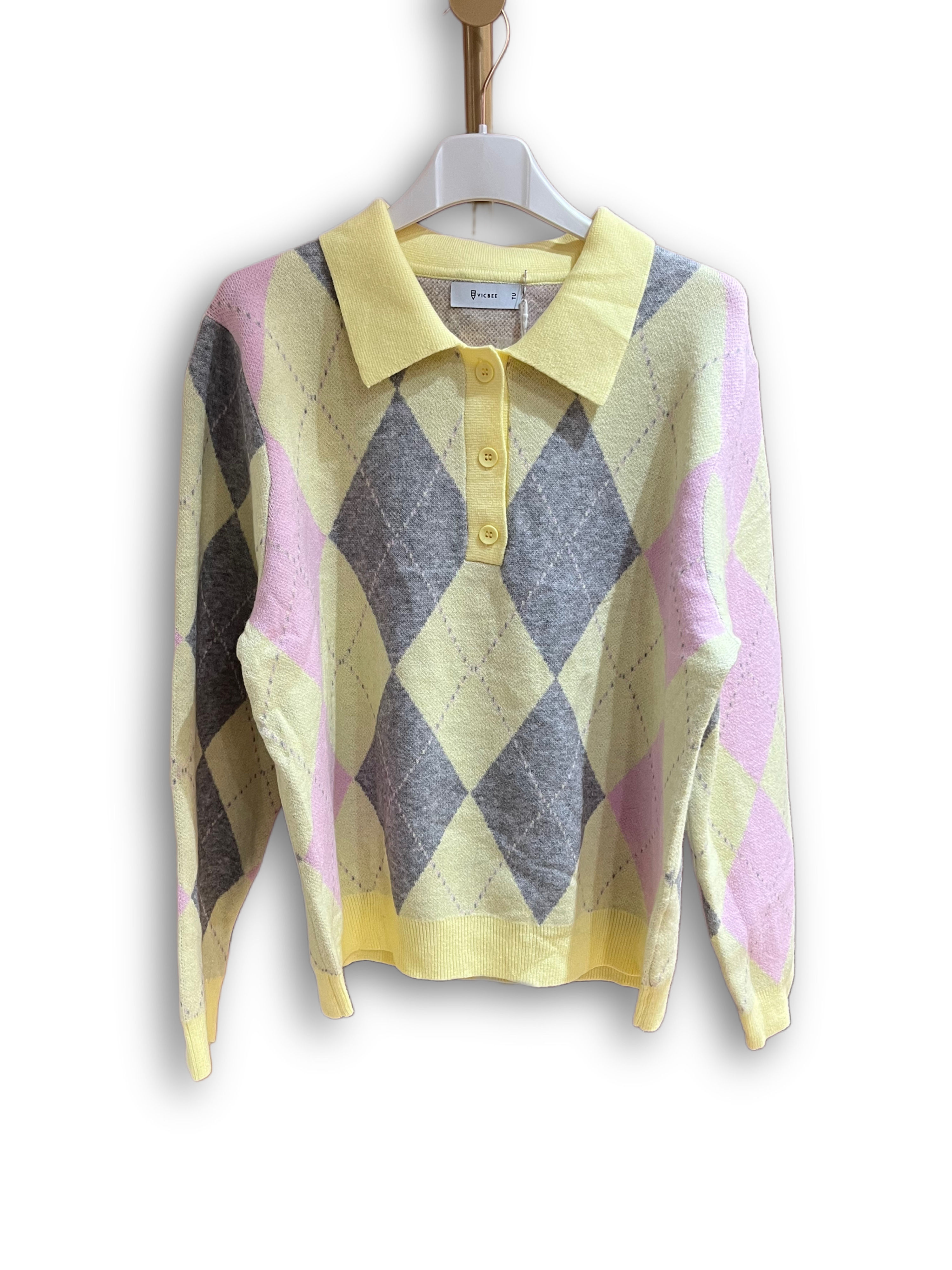 Argyle yellow knitted blouse