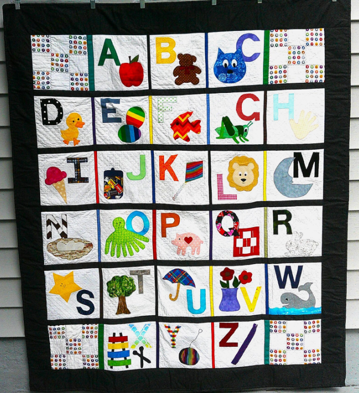 Alphabet Quilt: 54x63 inches Appliqued & Pieced Children's Bedding