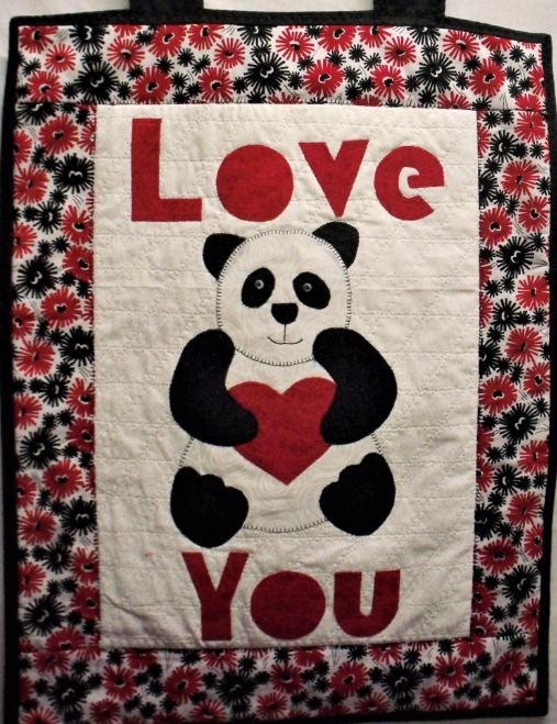 Panda Bear Wall Quilt: 15.75x20.25 inches Appliqued & Pieced Wall Decor