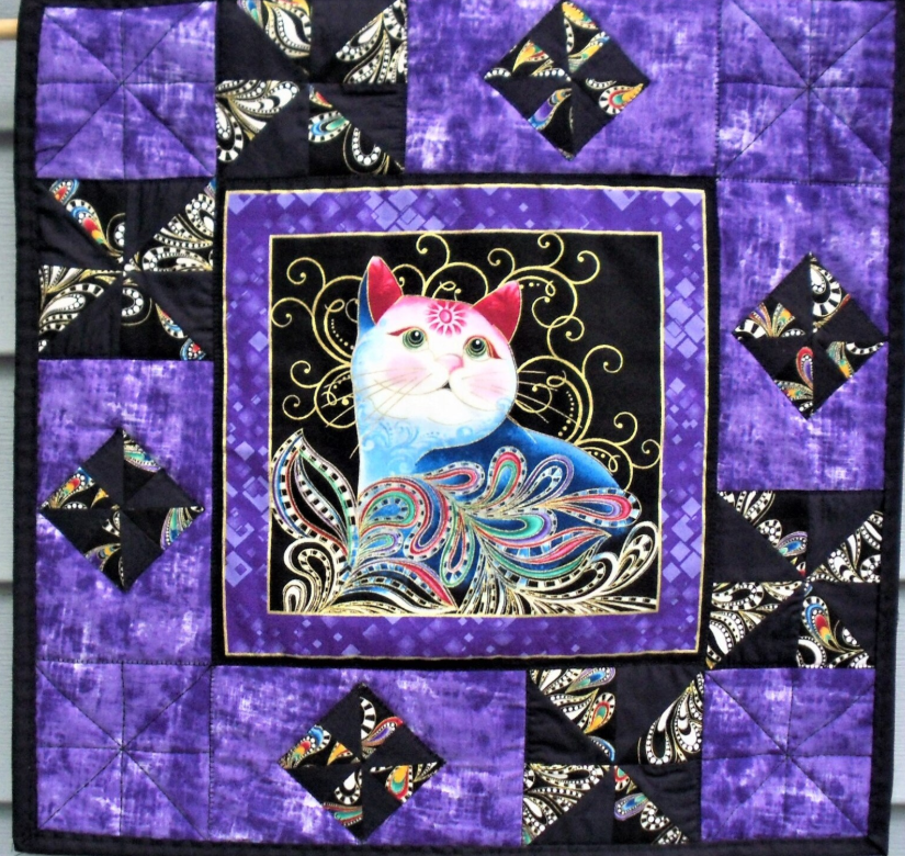 Cat Lovers Wall Quilts Homemade Wall Decor - Purple