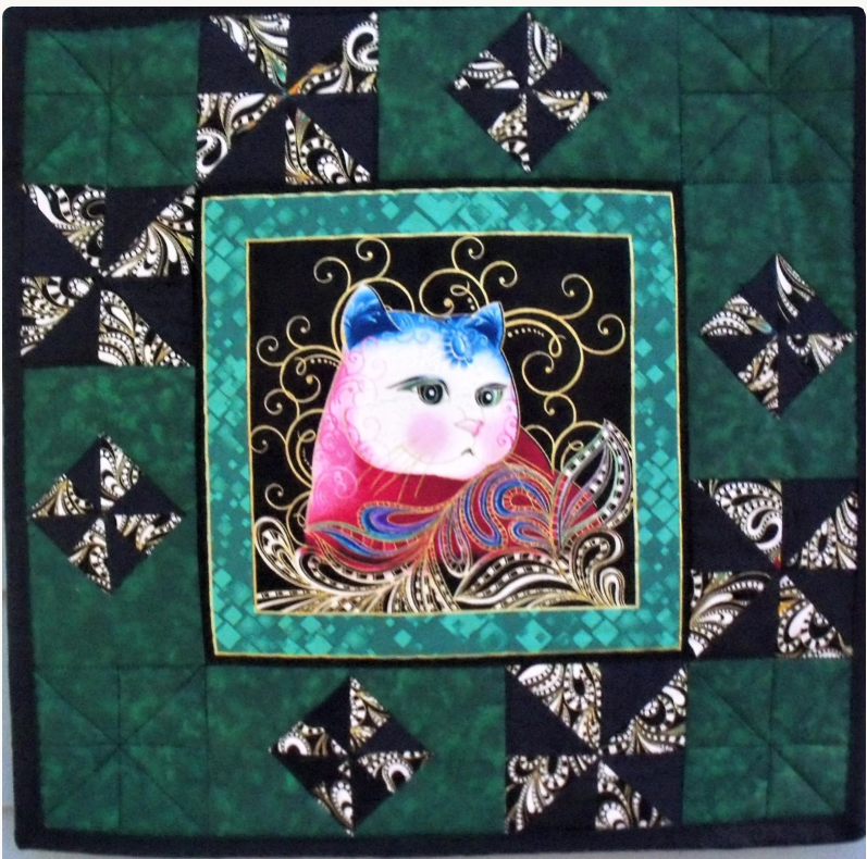 Cat Lovers Wall Quilts Homemade Wall Decor - Green