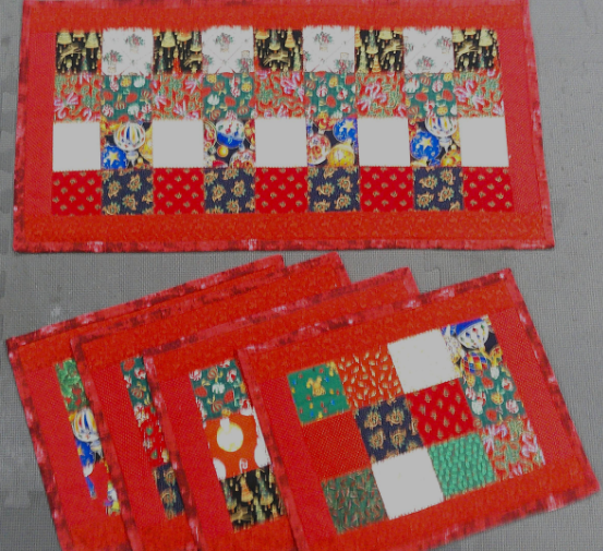 Christmas Table Decor in Red: 15x30-runner & four 15x12 Placemats