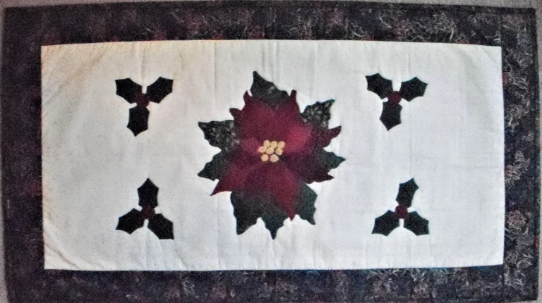 Pointsettia Table Runner: 17.5x31.5--Appliqued & Pieced Table Decor