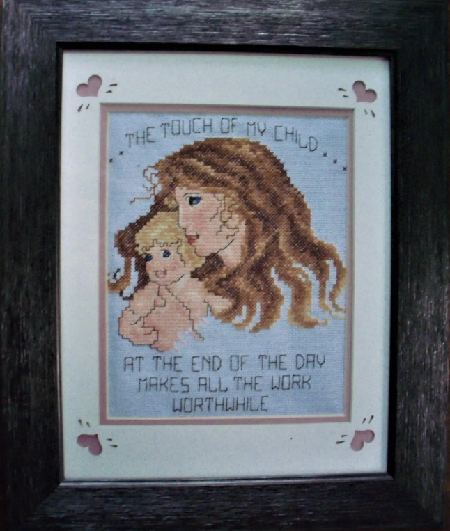 Mother and Child Wall Art: 14x17 inches--Framed Cross-stitched Wall Decor