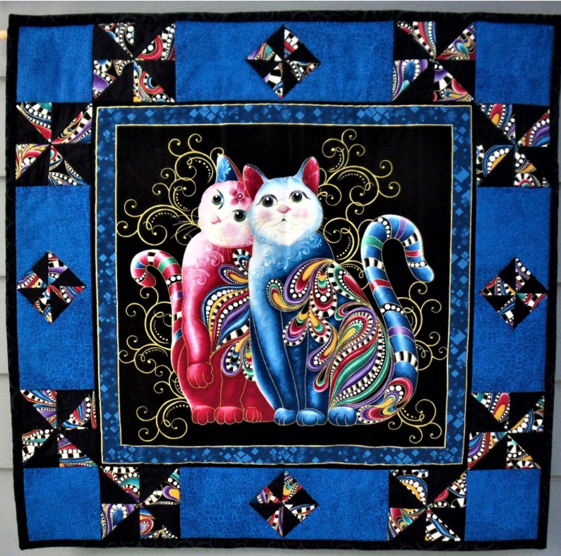 Cat Lovers Wall Quilt Homemade Wall Decor - Blue