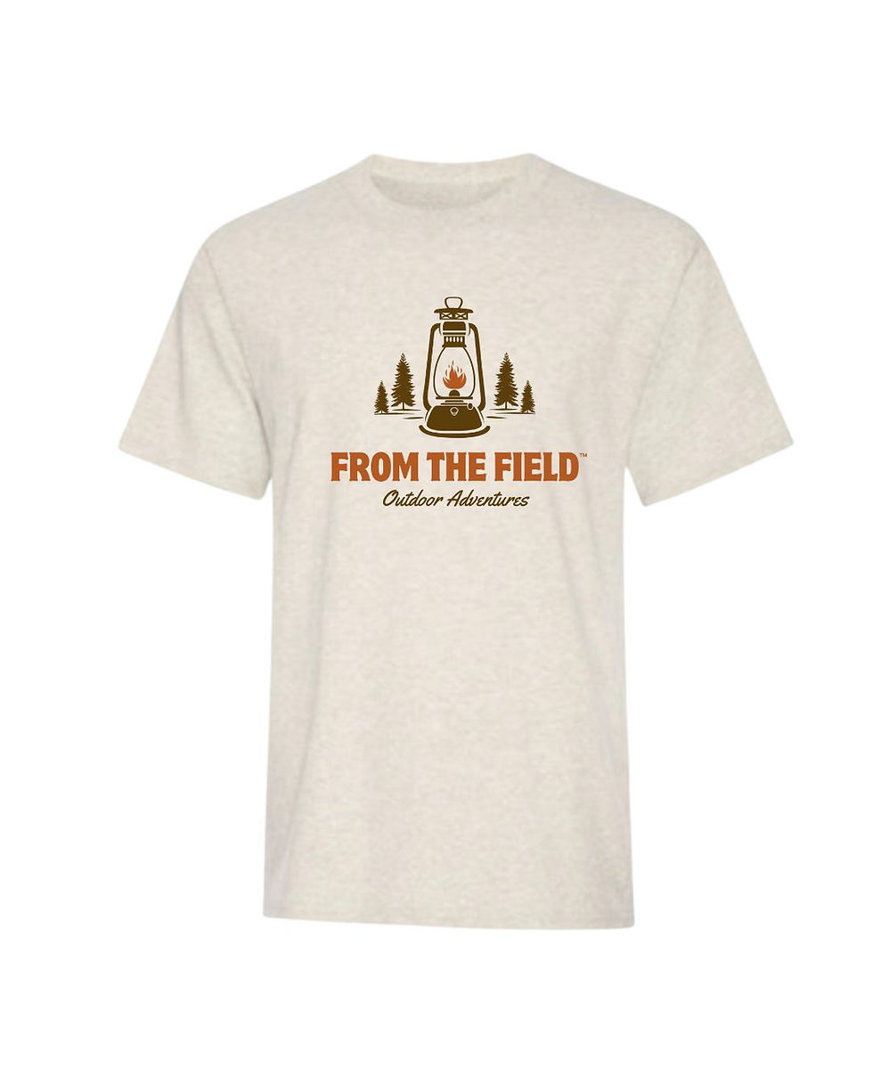 From the Field lantern camp tee sand colour front graphic lantern outdoor design t-shirt