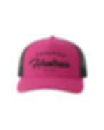 Fuchsia Canadian Huntress snapback hat with black mesh back and embroidered logo