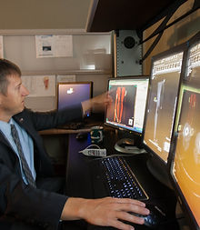 Dr. Joe McGinley demonstrates how he uses three-dimensional images of a patient's legs to diagnose chronic exertional compartment syndrome. McGinley developed a non-invasive treatment for the syndrome as an alternative to surgery. Now patients fly to Casper from around the country to get the treatment.