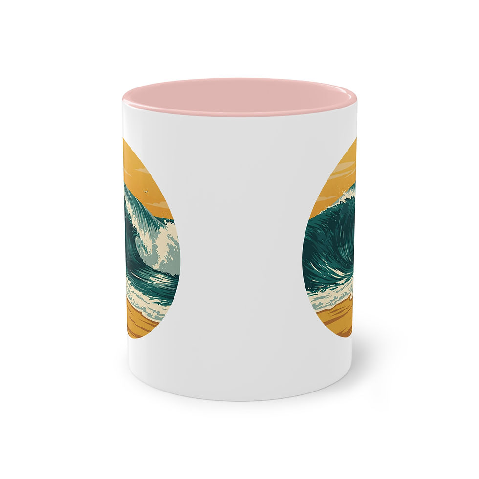 Miniaturbild: Mit einer sich an einem Strand umschlagenden Welle bedruckte Tasse