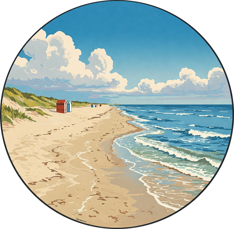 Mit einem Nordseestrand bedruckte Tasse