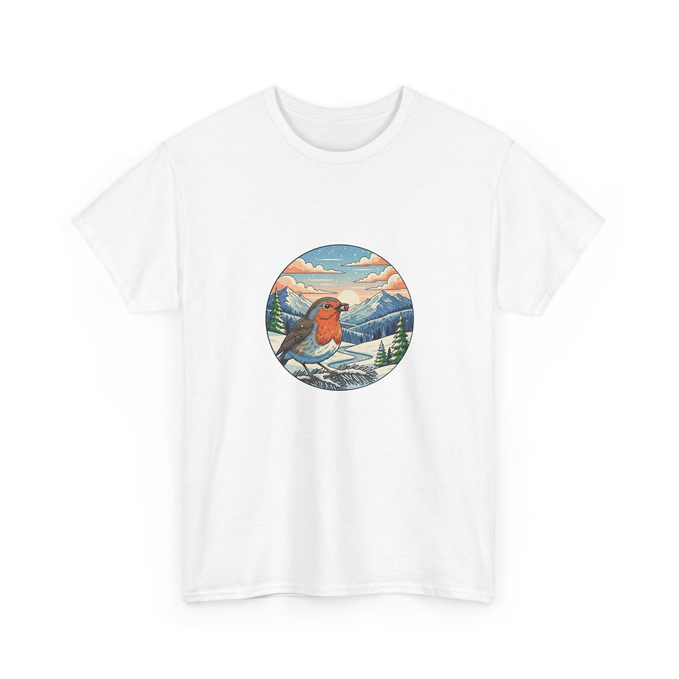 Miniaturbild: Winter T-Shirt Rotkehlchen weiß