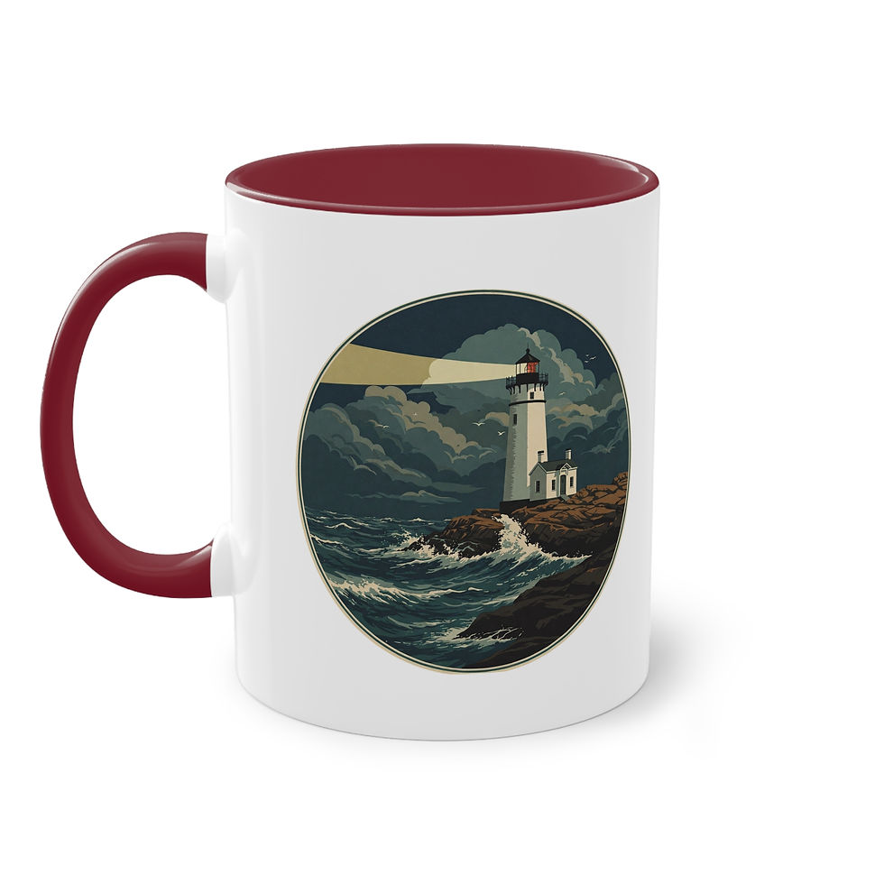 Miniaturbild: tasse bedruckt mit einem mLeuchtturm auf einer Klippe