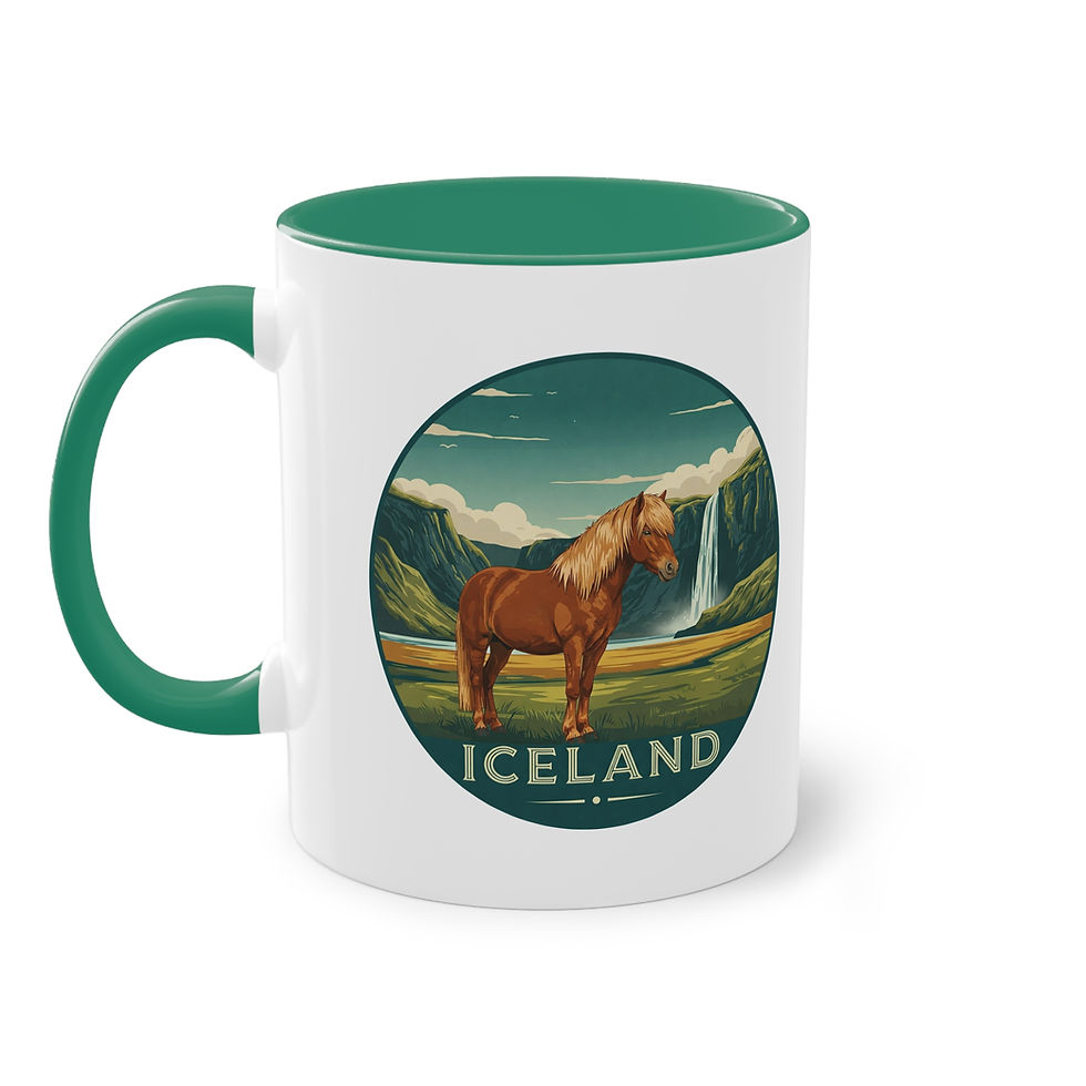 Bedruckte TAsse mit einem Islandpferd und der Aufschrift "Iceland"