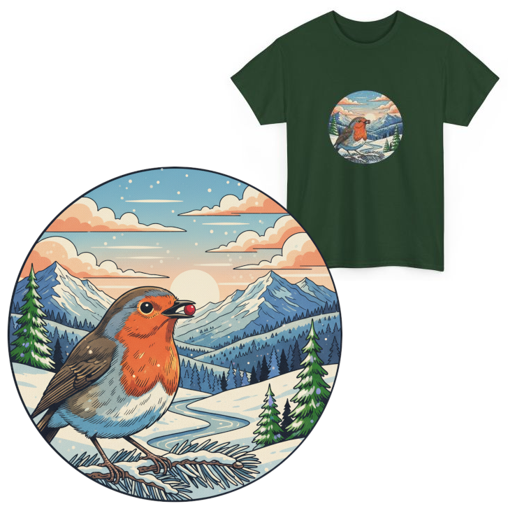 Winter T-Shirt Rotkehlchen