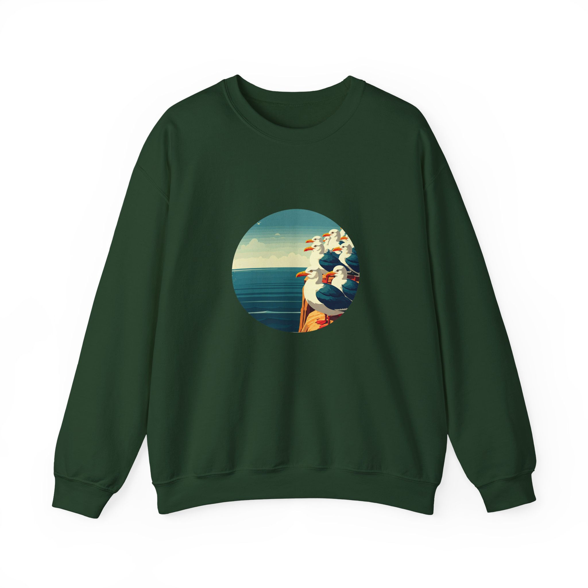 grünes Sweatshirt Möwen Klippe