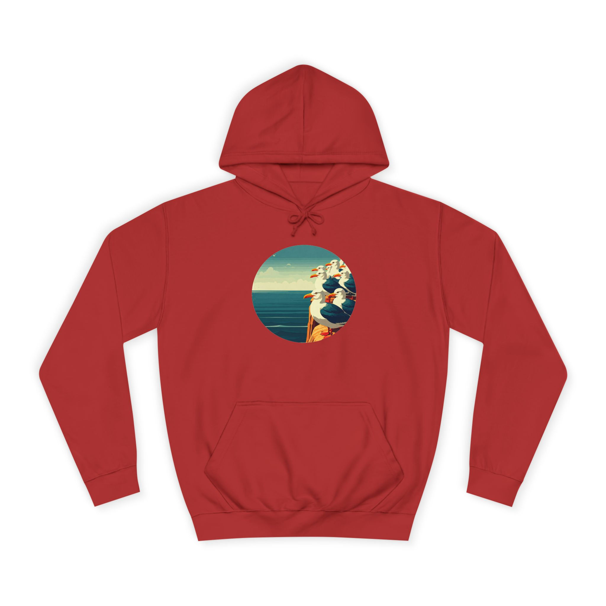 roter Hoodie Möwen auf Klippe