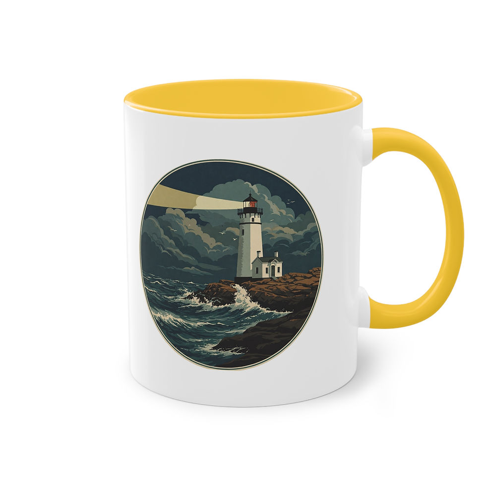 Miniaturbild: tasse bedruckt mit einem mLeuchtturm auf einer Klippe