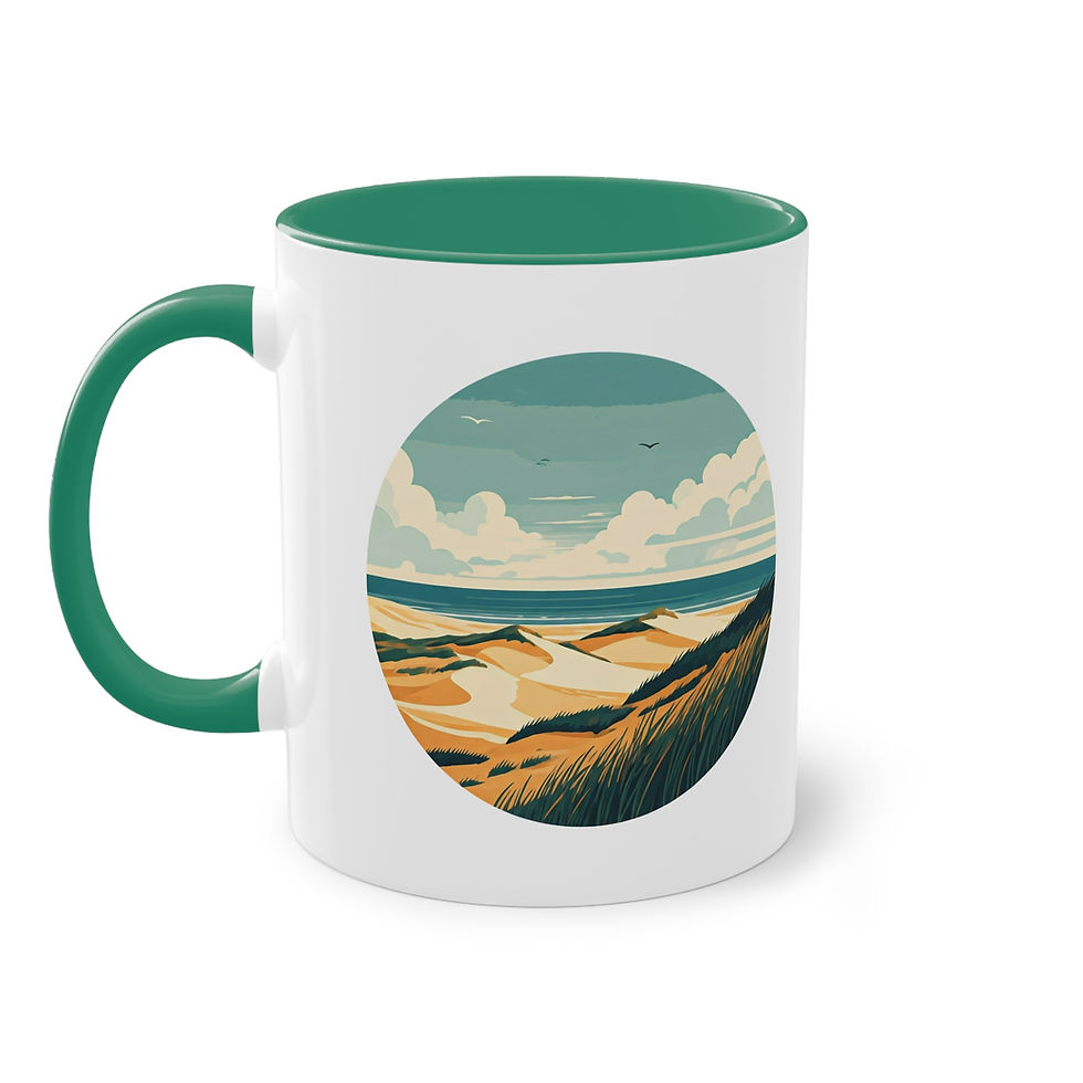 Mit einem Dünen und Meer - Motiv bedruckte Tasse