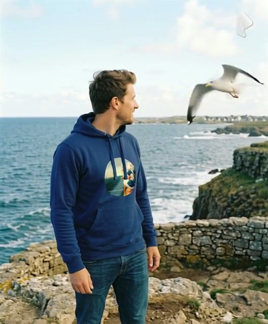 Miniaturbild: Blauer Hoodie Möwen Klippe