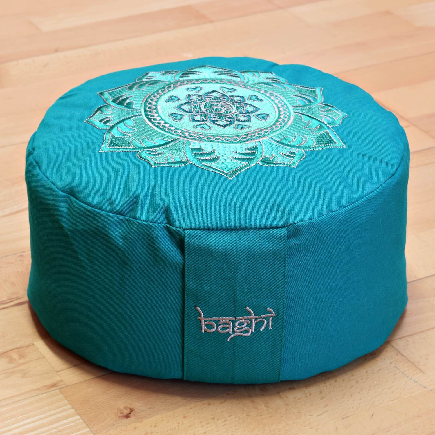 ZAFU ROND PETROL BRODE OM FLEUR DE LOTUS VIBRATOIRE