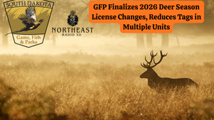 Mist-covered field with a silhouetted deer, logos, and text: "GFP Finalizes 2026 Deer Season License Changes, Reduces Tags in Multiple Units."