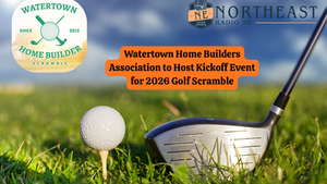 Golf tee and club on grass, Watertown Home Builders logo, text: Watertown Home Builders to host 2026 Golf Scramble kick-off event.