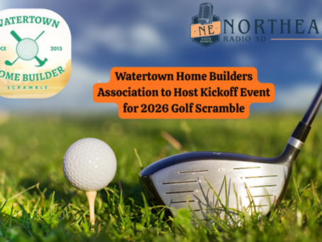 Golf tee and club on grass, Watertown Home Builders logo, text: Watertown Home Builders to host 2026 Golf Scramble kick-off event.