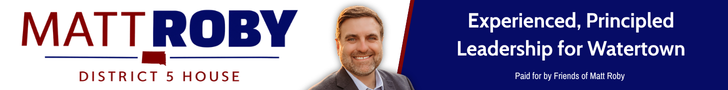 Campaign banner with smiling Matt Roby headshot; text: MATT ROBY, District 5 House, and Experienced, Principled Leadership for Watertown.