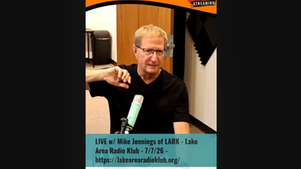 Man in a radio studio speaks into a mint microphone, with Northeast Radio SD live-streaming banner and event text.