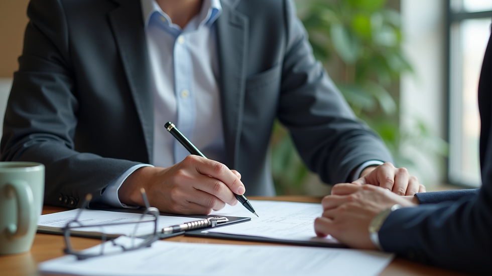 Close-up view of a friendly insurance agent discussing policy options with a client