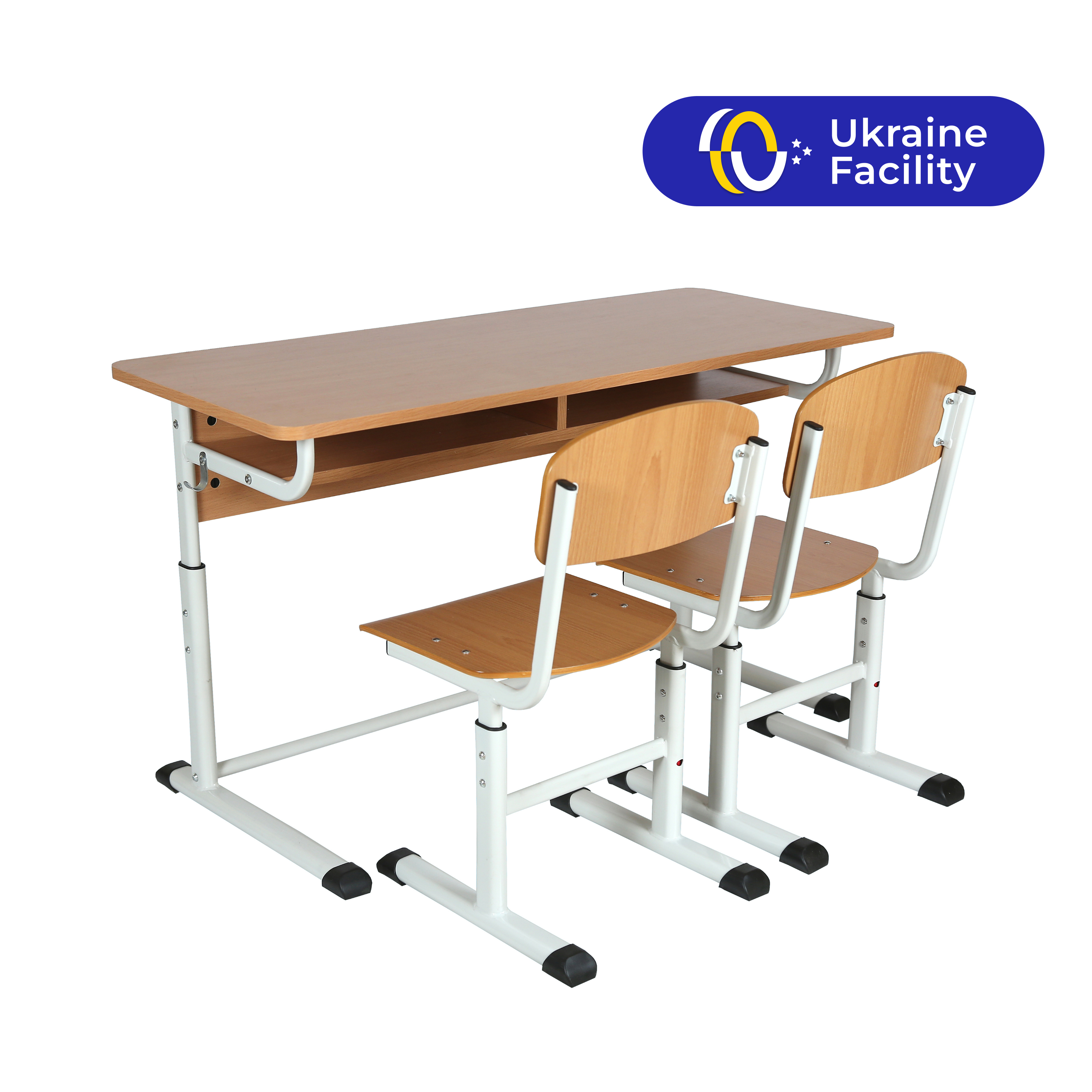 Комплект шкільний на плоскоовальній трубі №4-7, стіл та 2 стільці з HPL