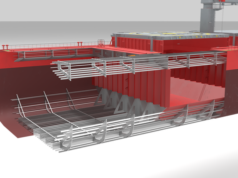 cutaway of cargo ship structure, bulk carrier