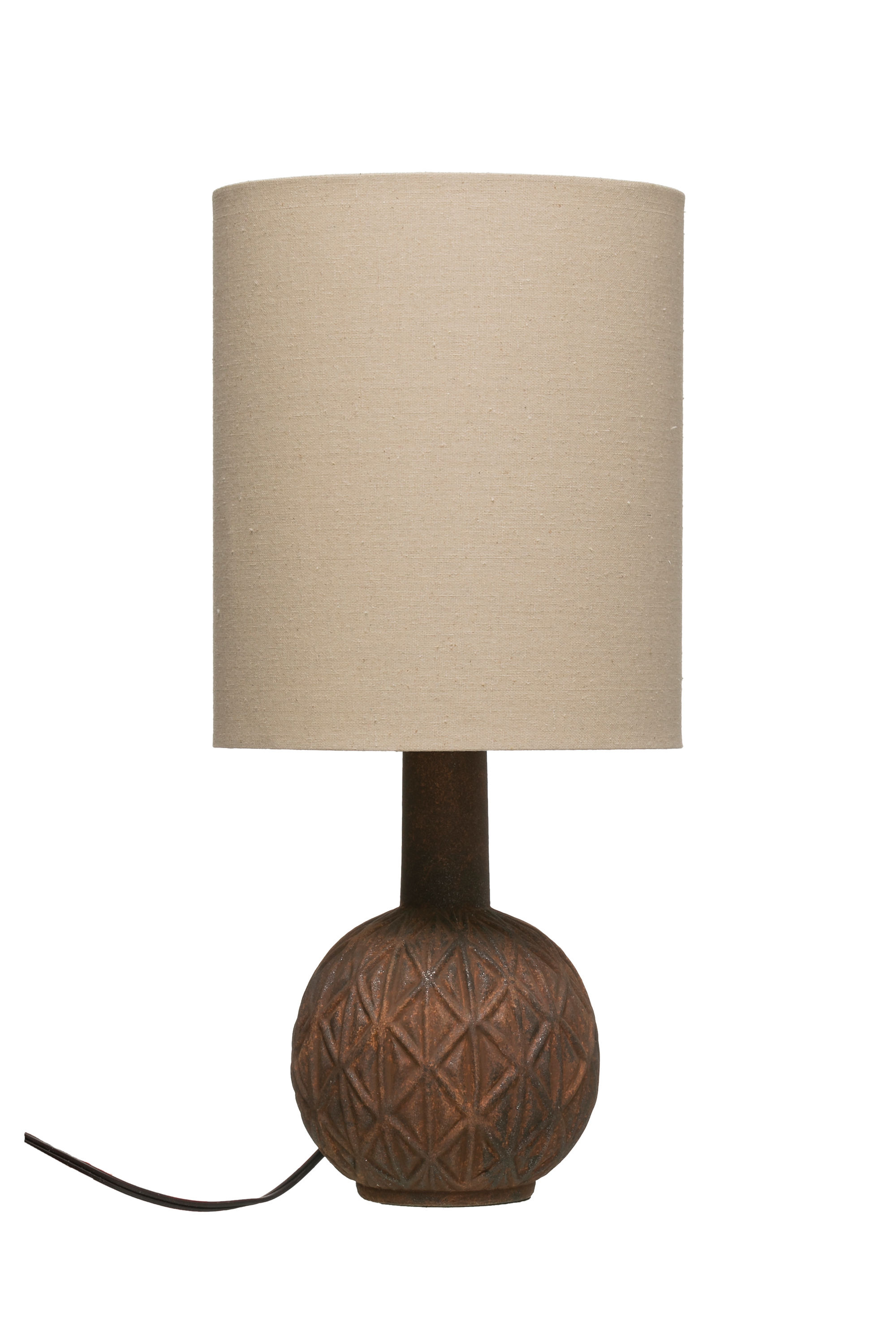 Embossed Terracotta Table Lamp with Linen Shade