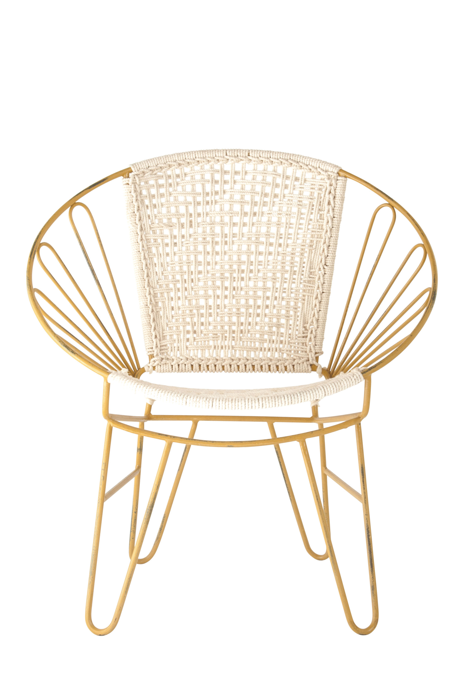 Found Distressed Yellow Metal Chair with Cotton Woven Seat