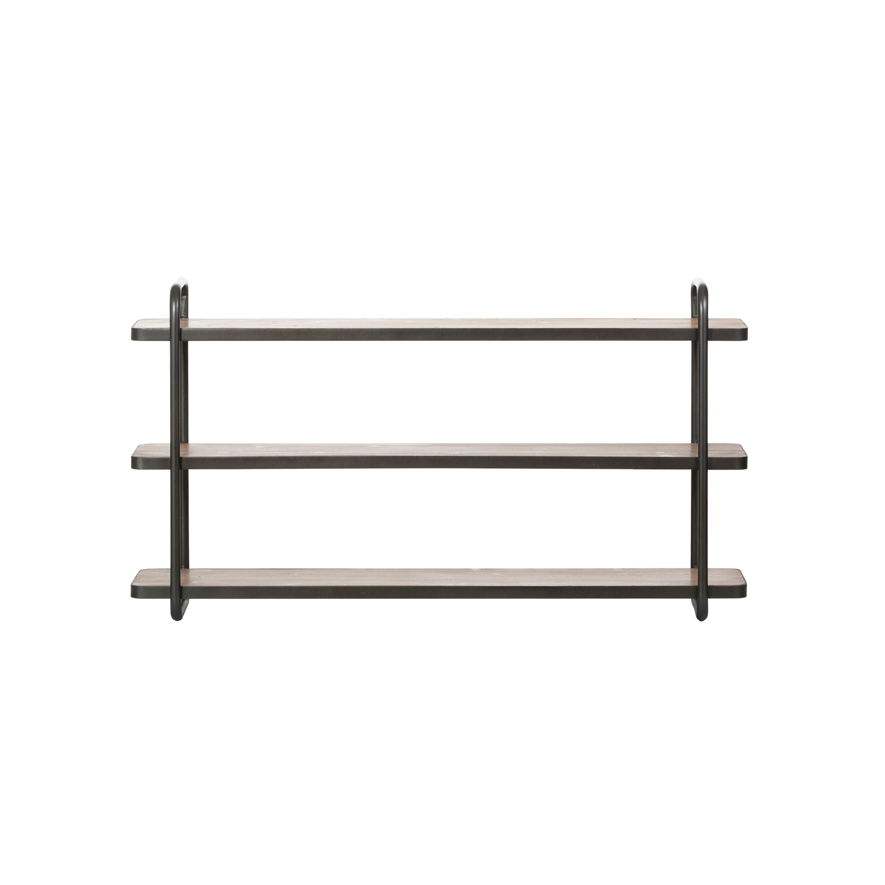 Fir Wood & Black Metal 3-Tier Wall Shelf (Hangs or Sits)