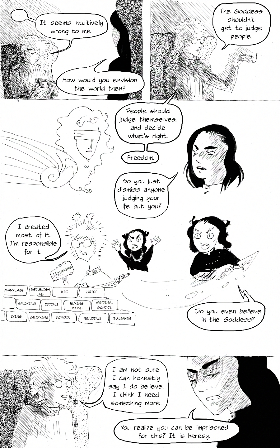 Virgil double downs on not believing in the Goddess' right to govern people. Vera inquires if he realizes this is heresy and could lead to his arrest.