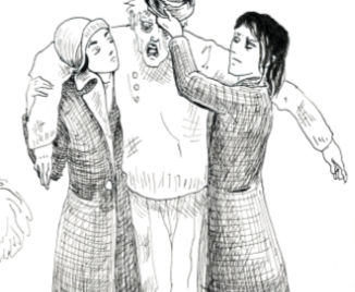 Two necromancers prop up a 'friend' in Sinners of Drottinmyr by HS Alvaurence
