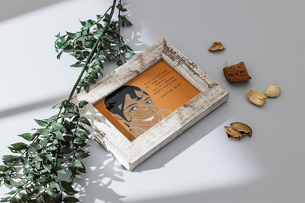 Postkarte mit der Tänzerin und Aktivistin Josephin Baker und Zitat